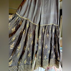 Bollywood style three-piece outfit with contrasting dupatta